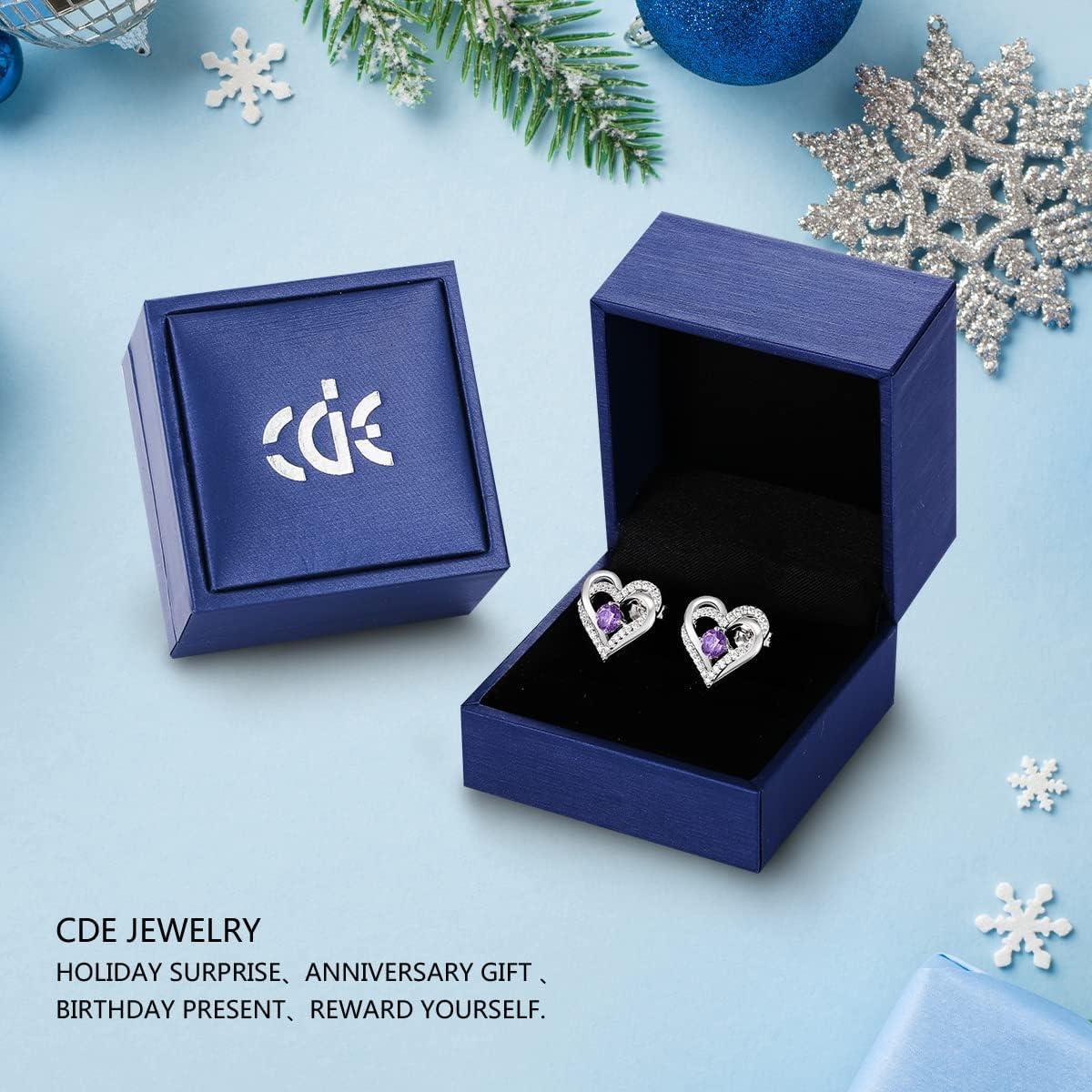 imageCDE Forever Love Heart Stud Earrings for Women 925 Sterling Silver Birthstone Heart Stud Earrings Christmas Day Mothers Day Gift Anniversary Birthday Jewelry Gifts for Women Wife HerSliver02Feb