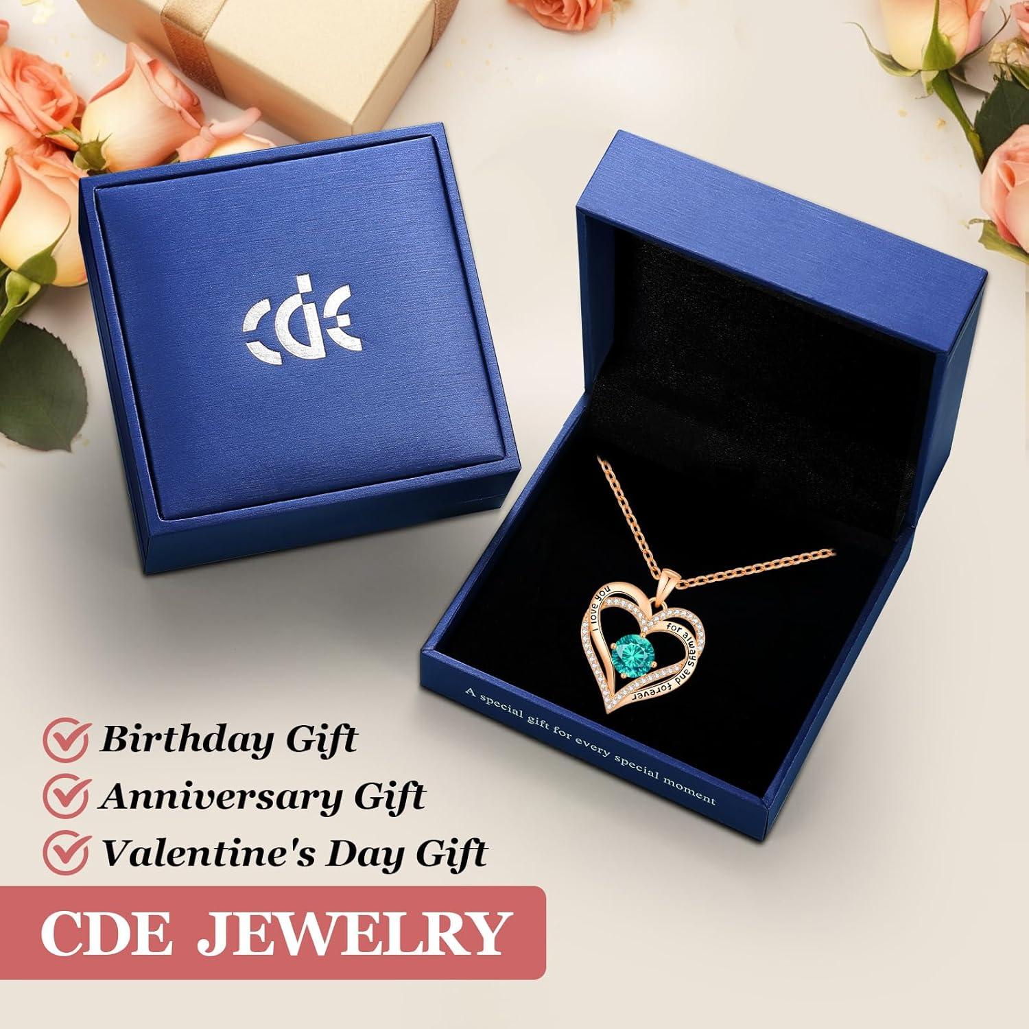 imageCDE Valentines Day Gift Forever Love Heart Necklaces for Women Wedding Anniversary Birthday Mothers Christmas Day Gifts for Mom Mother Wife S925 Silver Jewelry with Birthstone PendantBrass Rose Gold12Dec