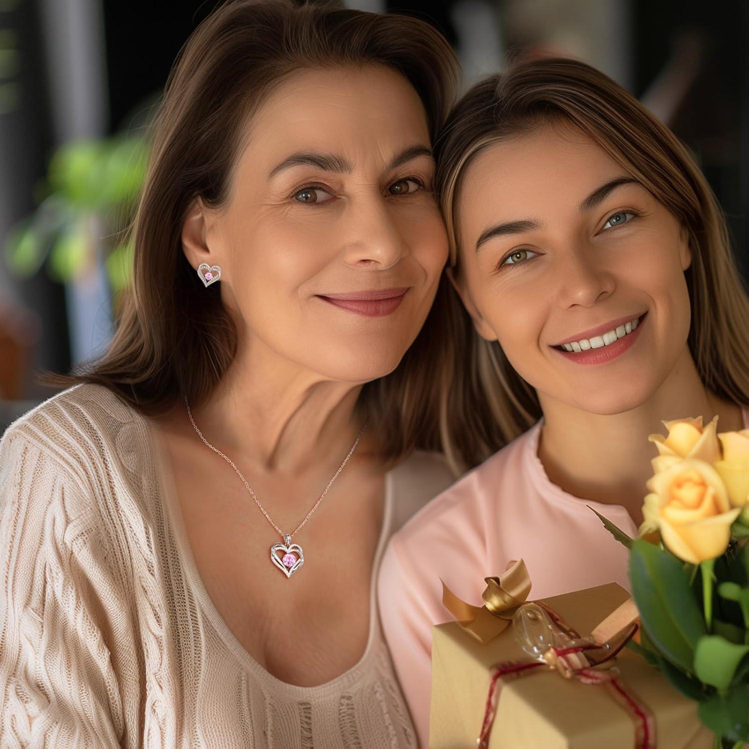 imageCDE Valentines Day Gift Forever Love Heart Necklaces for Women Wedding Anniversary Birthday Mothers Christmas Day Gifts for Mom Mother Wife S925 Silver Jewelry with Birthstone PendantSliver10Oct