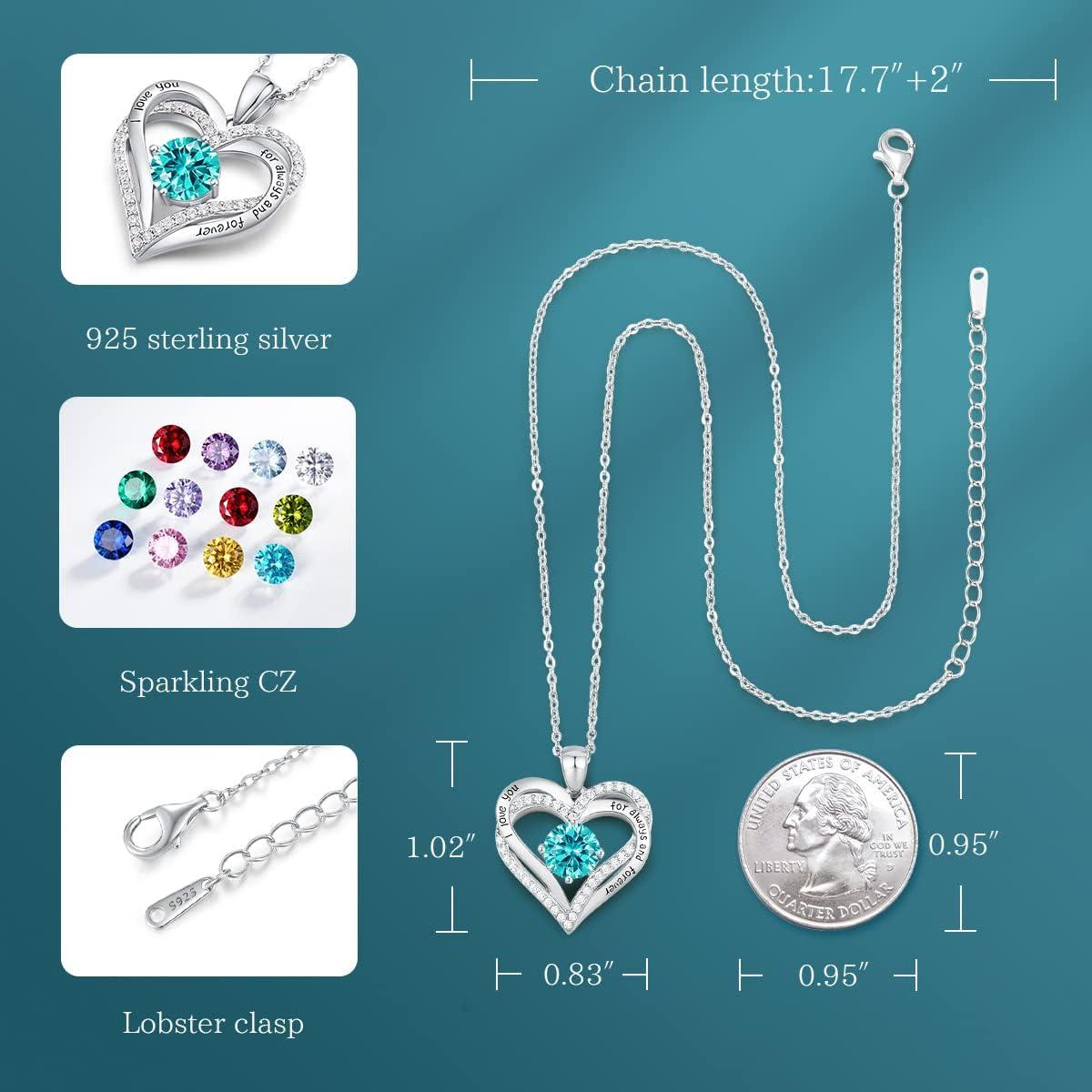 imageCDE Valentines Day Gift Forever Love Heart Necklaces for Women Wedding Anniversary Birthday Mothers Christmas Day Gifts for Mom Mother Wife S925 Silver Jewelry with Birthstone PendantSliver12Dec