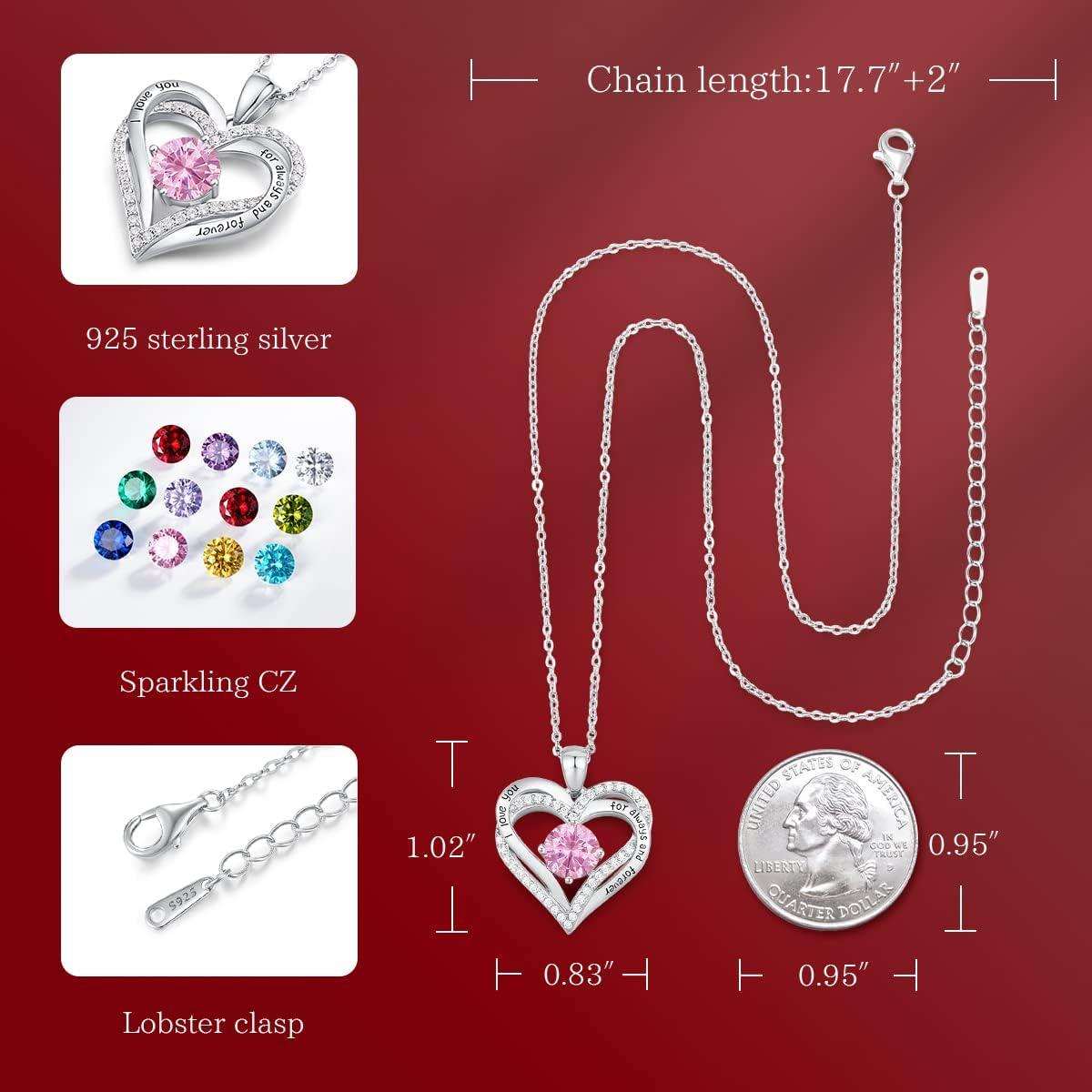imageCDE Valentines Day Gift Forever Love Heart Necklaces for Women Wedding Anniversary Birthday Mothers Christmas Day Gifts for Mom Mother Wife S925 Silver Jewelry with Birthstone PendantSliver10Oct