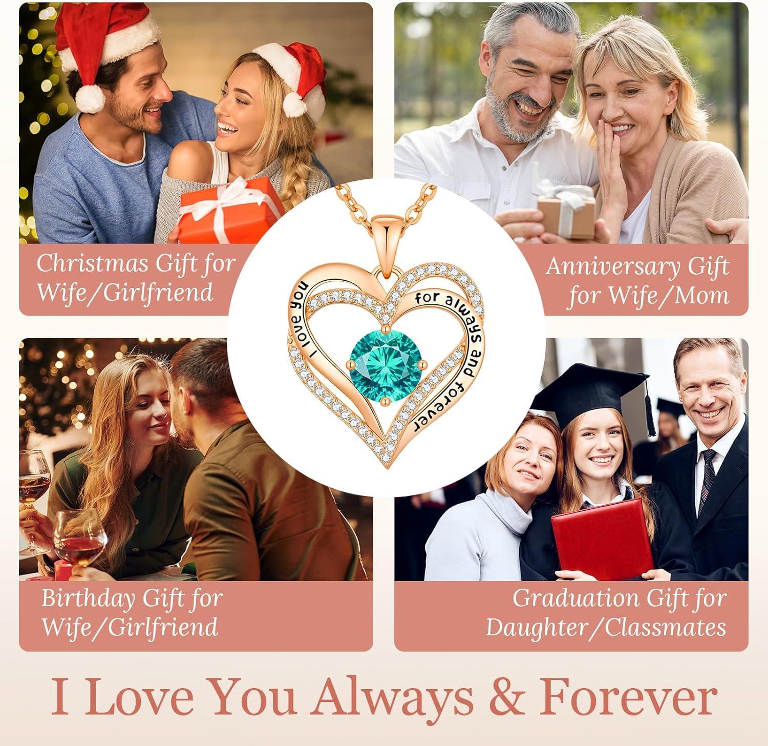 imageCDE Valentines Day Gift Forever Love Heart Necklaces for Women Wedding Anniversary Birthday Mothers Christmas Day Gifts for Mom Mother Wife S925 Silver Jewelry with Birthstone PendantBrass Rose Gold12Dec