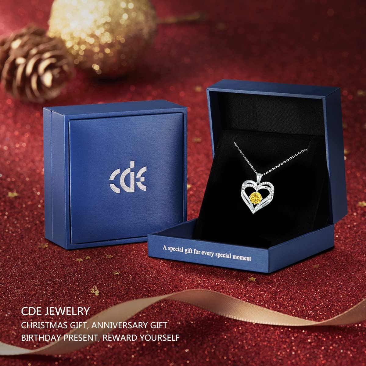 imageCDE Valentines Day Gift Forever Love Heart Necklaces for Women Wedding Anniversary Birthday Mothers Christmas Day Gifts for Mom Mother Wife S925 Silver Jewelry with Birthstone PendantSliver11Nov