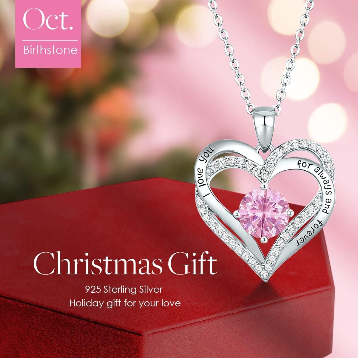 imageCDE Valentines Day Gift Forever Love Heart Necklaces for Women Wedding Anniversary Birthday Mothers Christmas Day Gifts for Mom Mother Wife S925 Silver Jewelry with Birthstone PendantSliver10Oct