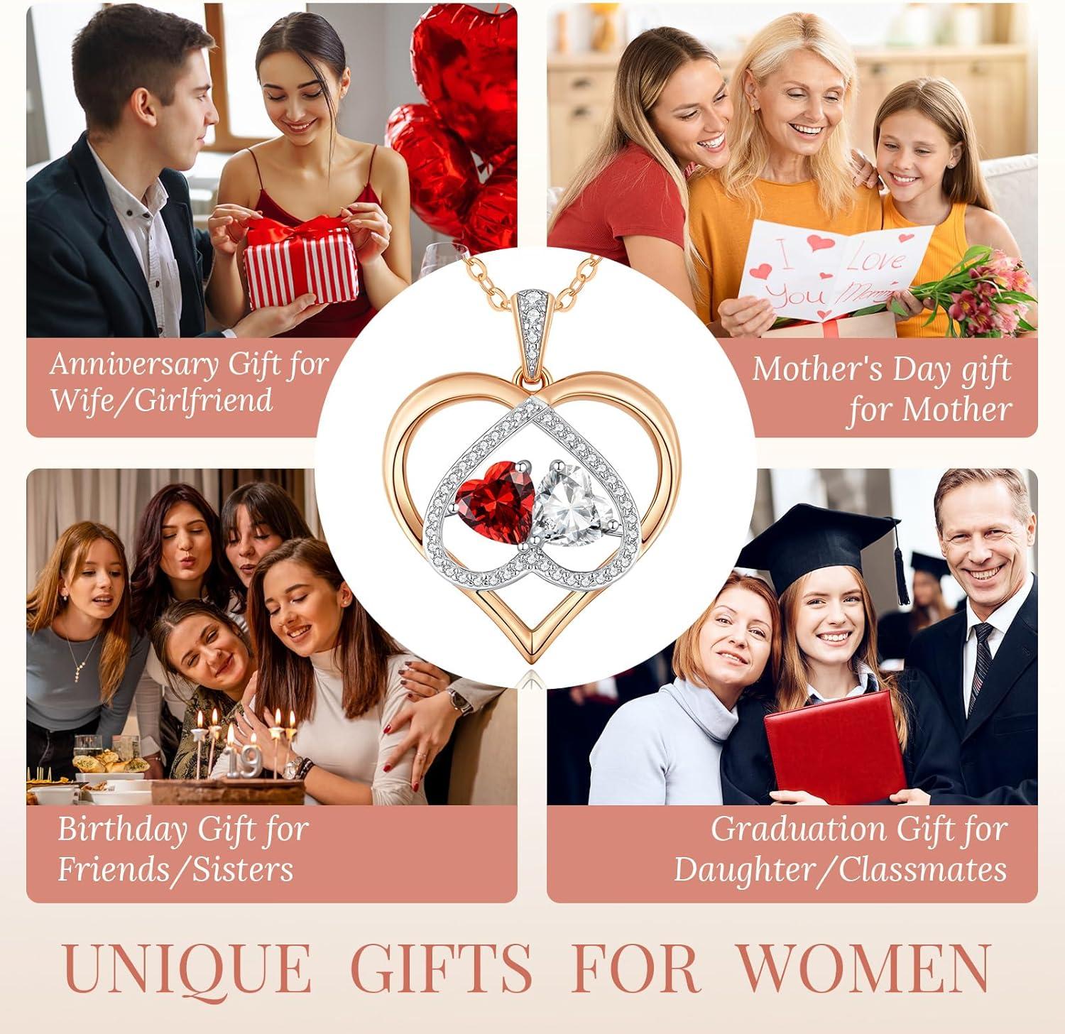 imageCDE Valentines Gifts for Women Rose Gold Double Birthstone Necklace for Women Personalized Pendant Jewelry Mothers Day Birthday Gift for Mom Wife0104JanApr Birthstone