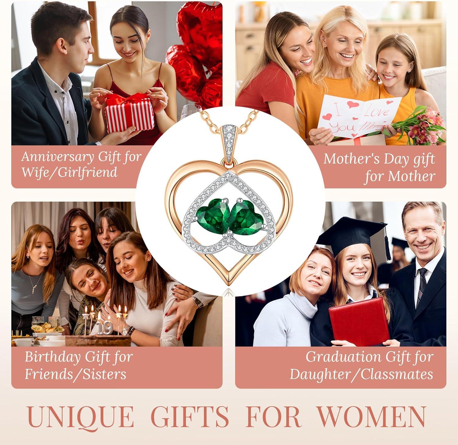 imageCDE Valentines Gifts for Women Rose Gold Double Birthstone Necklace for Women Personalized Pendant Jewelry Mothers Day Birthday Gift for Mom Wife0505MayMay Birthstone