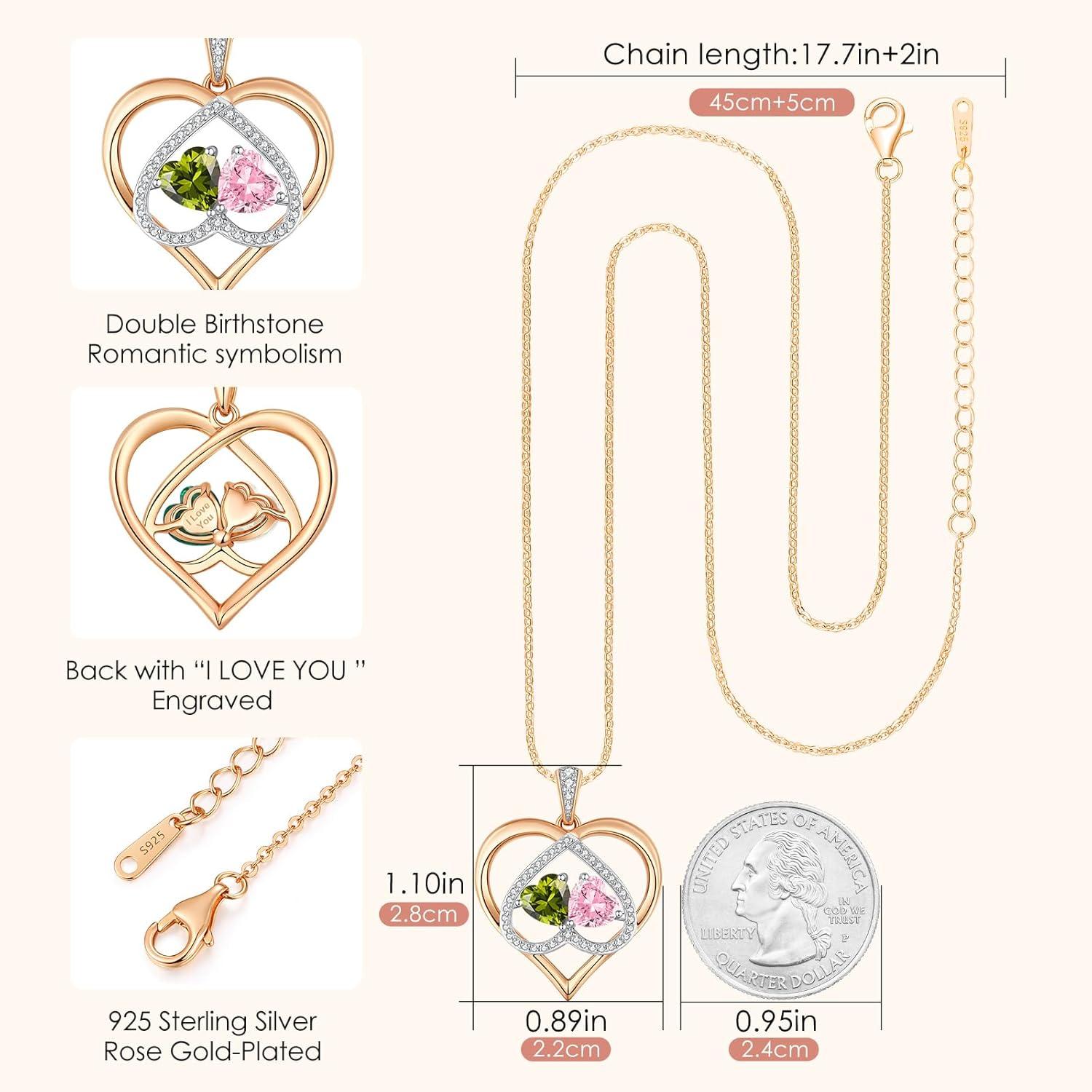 imageCDE Valentines Gifts for Women Rose Gold Double Birthstone Necklace for Women Personalized Pendant Jewelry Mothers Day Birthday Gift for Mom Wife0810AugOct Birthstone