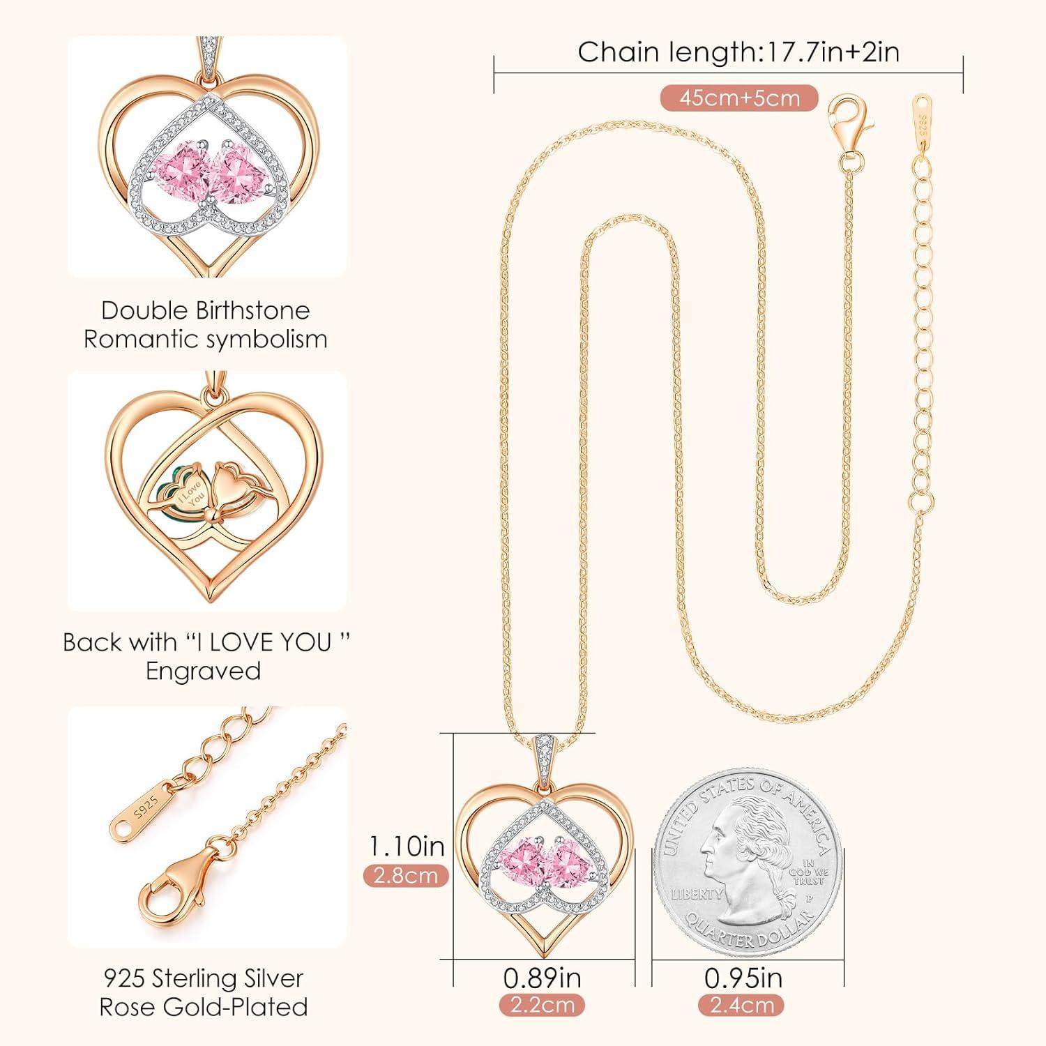 imageCDE Valentines Gifts for Women Rose Gold Double Birthstone Necklace for Women Personalized Pendant Jewelry Mothers Day Birthday Gift for Mom Wife1010OctOct Birthstone