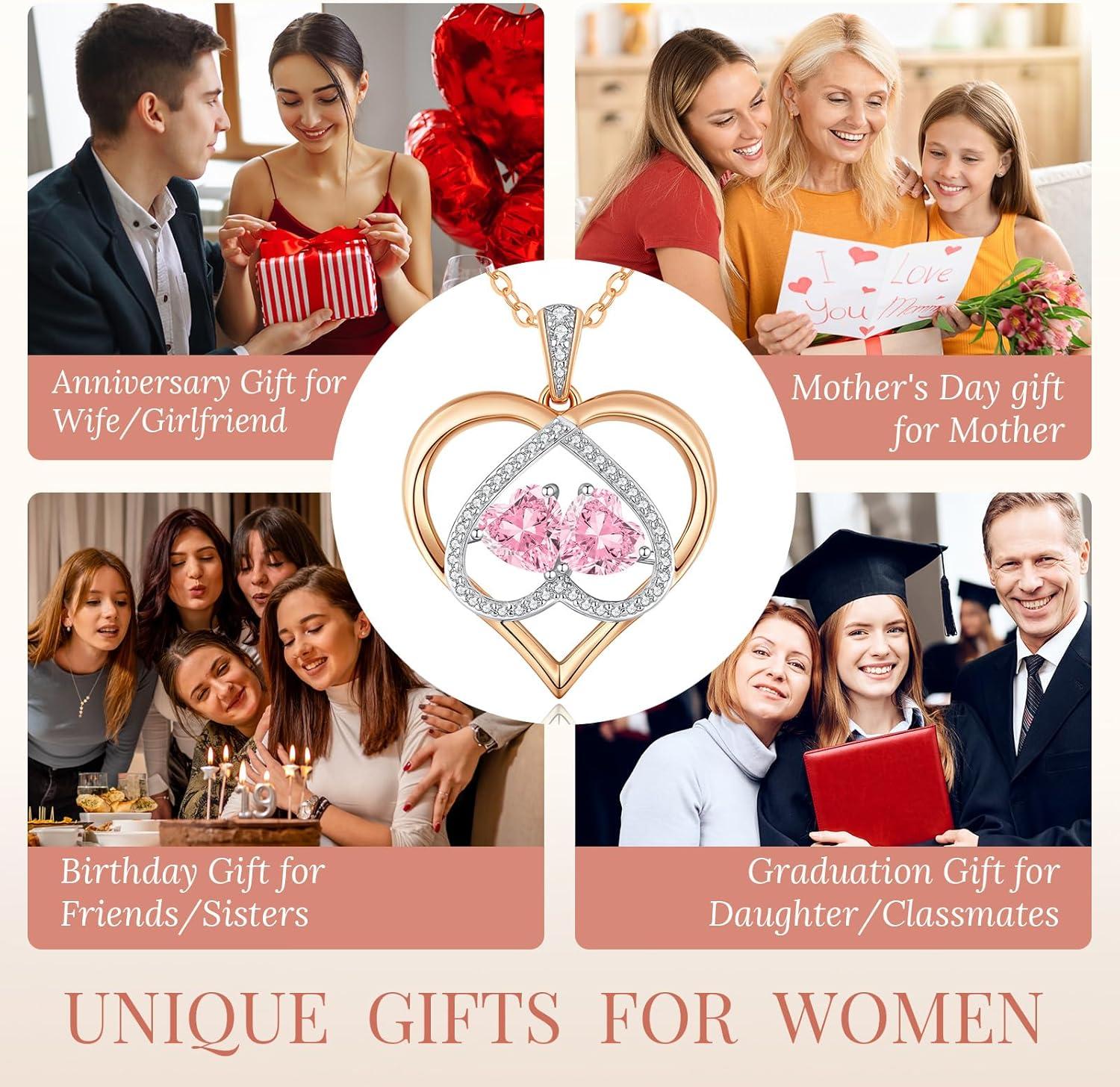 imageCDE Valentines Gifts for Women Rose Gold Double Birthstone Necklace for Women Personalized Pendant Jewelry Mothers Day Birthday Gift for Mom Wife1010OctOct Birthstone