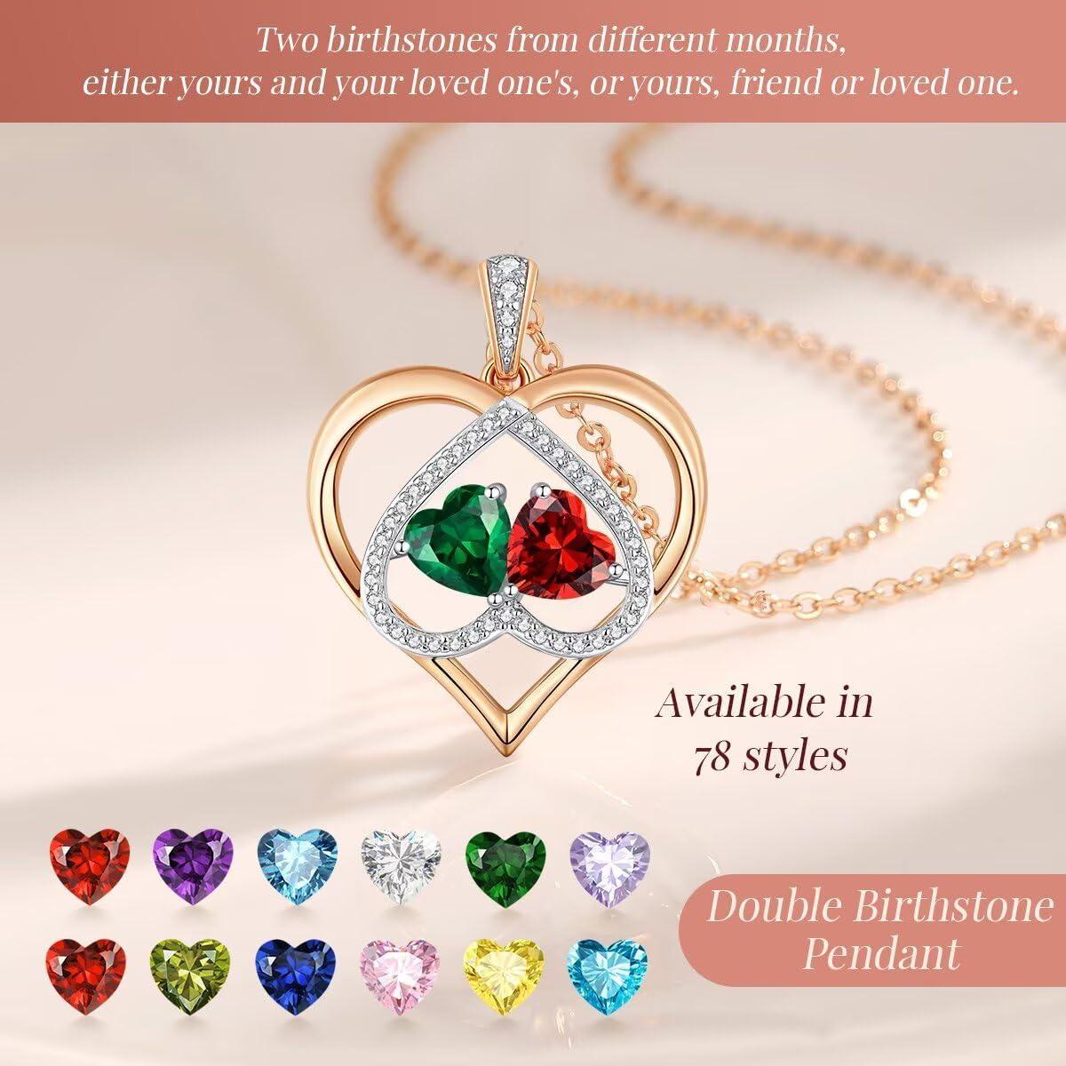 imageCDE Valentines Gifts for Women Rose Gold Double Birthstone Necklace for Women Personalized Pendant Jewelry Mothers Day Birthday Gift for Mom Wife1010OctOct Birthstone
