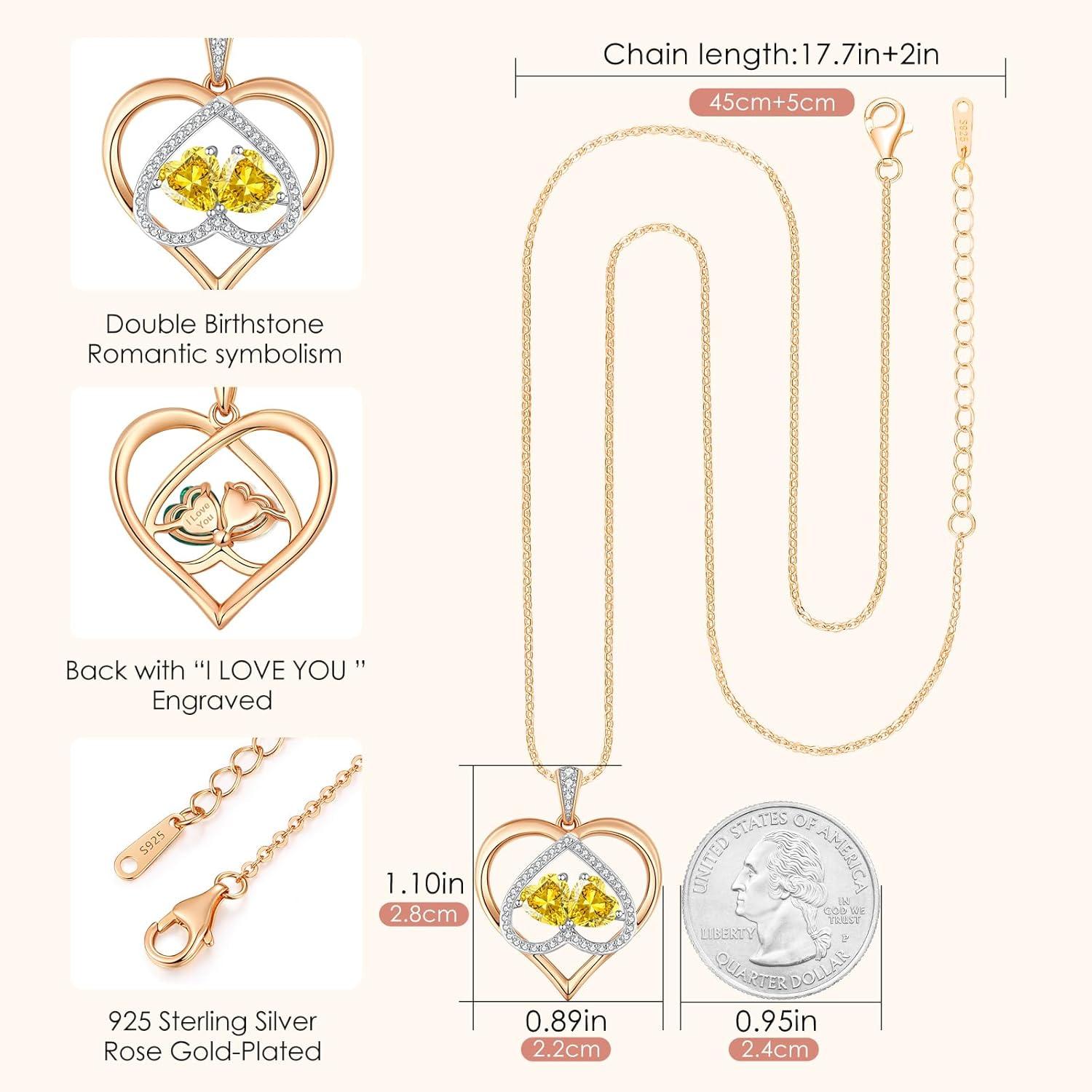 imageCDE Valentines Gifts for Women Rose Gold Double Birthstone Necklace for Women Personalized Pendant Jewelry Mothers Day Birthday Gift for Mom Wife1111NovNov Birthstone