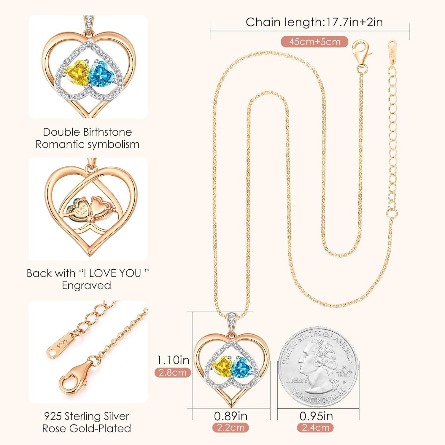 imageCDE Valentines Gifts for Women Rose Gold Double Birthstone Necklace for Women Personalized Pendant Jewelry Mothers Day Birthday Gift for Mom Wife1112NovDec Birthstone