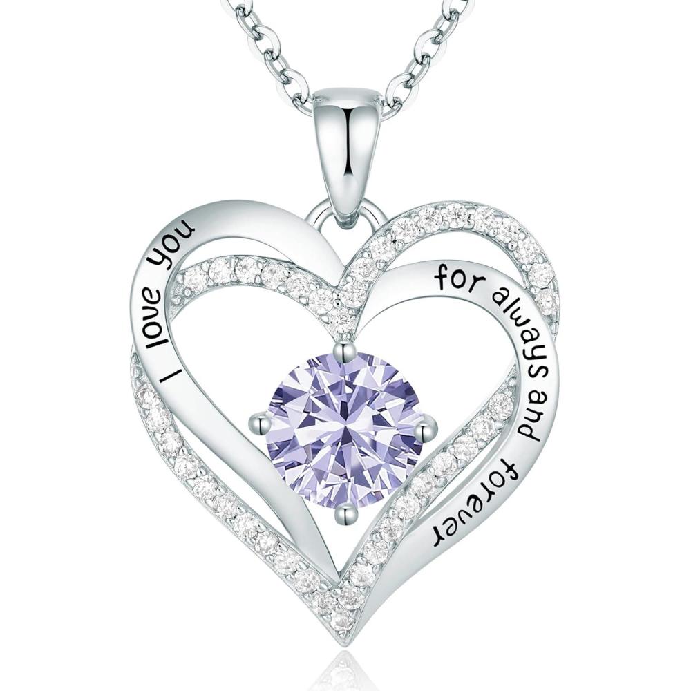 imageCDE Valentines Day Gift Forever Love Heart Necklaces for Women Wedding Anniversary Birthday Mothers Christmas Day Gifts for Mom Mother Wife S925 Silver Jewelry with Birthstone PendantSliver06June