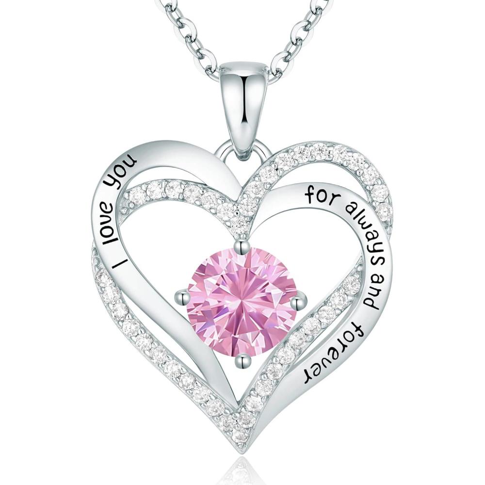 imageCDE Valentines Day Gift Forever Love Heart Necklaces for Women Wedding Anniversary Birthday Mothers Christmas Day Gifts for Mom Mother Wife S925 Silver Jewelry with Birthstone PendantSliver10Oct