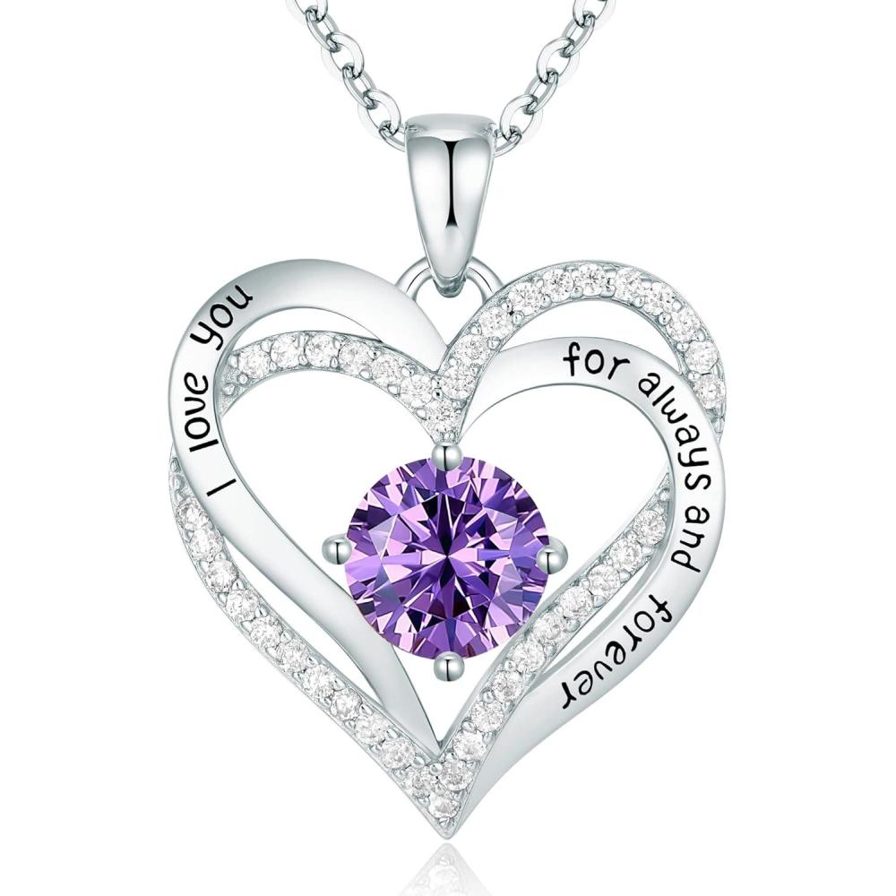 imageCDE Valentines Day Gift Forever Love Heart Necklaces for Women Wedding Anniversary Birthday Mothers Christmas Day Gifts for Mom Mother Wife S925 Silver Jewelry with Birthstone PendantSliver02Feb