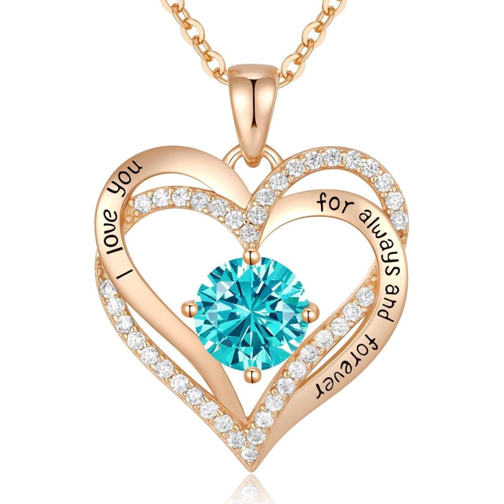 imageCDE Valentines Day Gift Forever Love Heart Necklaces for Women Wedding Anniversary Birthday Mothers Christmas Day Gifts for Mom Mother Wife S925 Silver Jewelry with Birthstone PendantRose Gold12Dec