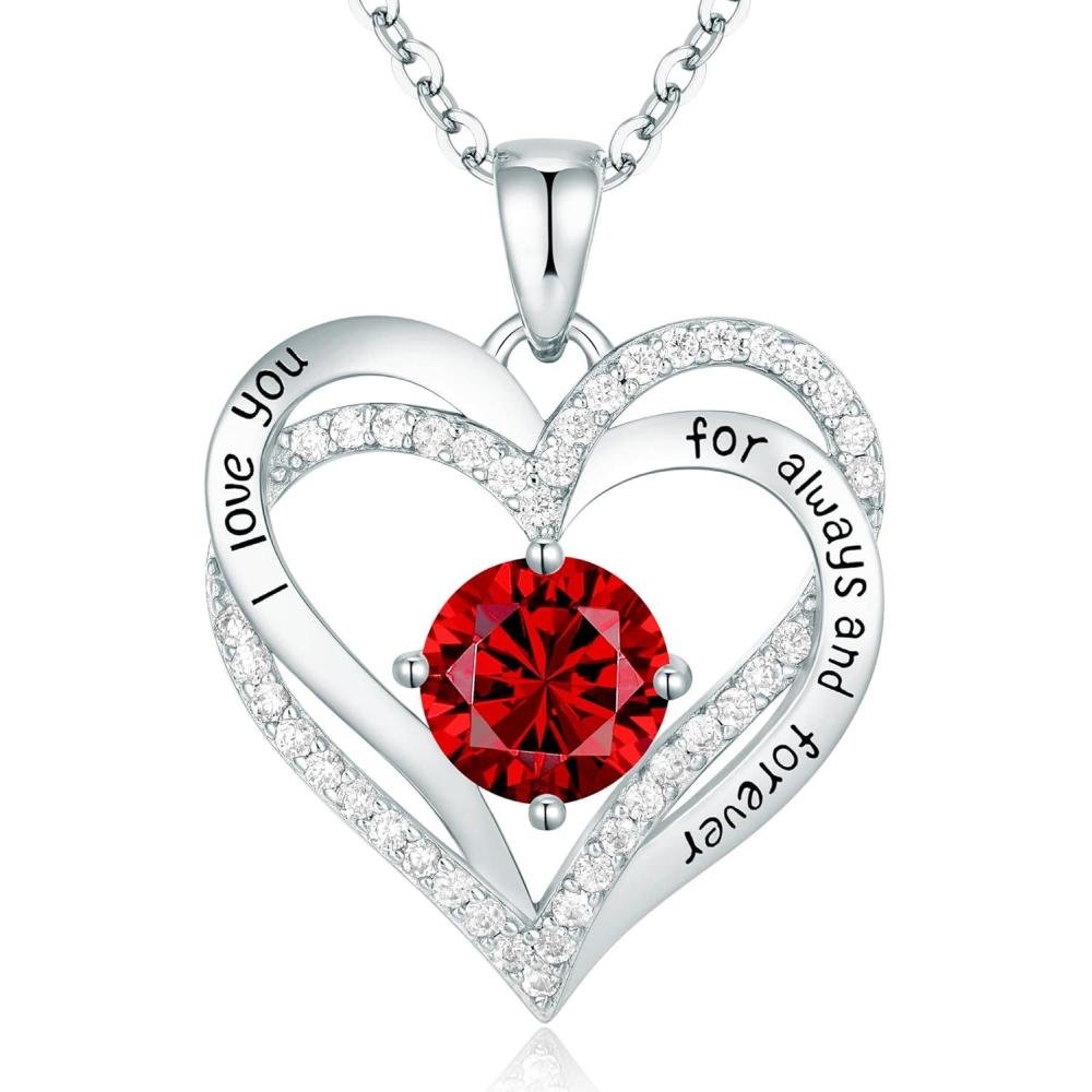 imageCDE Valentines Day Gift Forever Love Heart Necklaces for Women Wedding Anniversary Birthday Mothers Christmas Day Gifts for Mom Mother Wife S925 Silver Jewelry with Birthstone PendantSliver07July