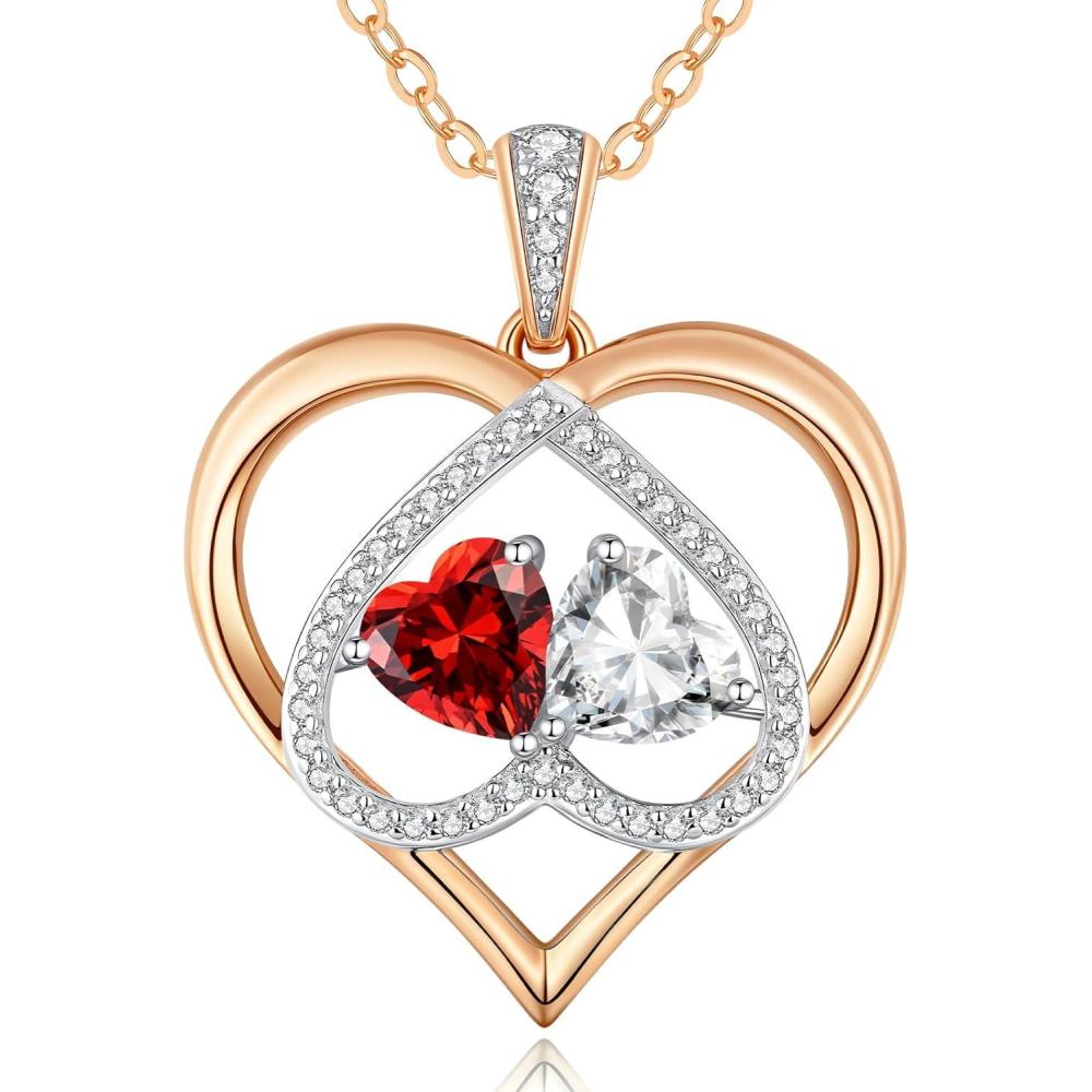 imageCDE Valentines Gifts for Women Rose Gold Double Birthstone Necklace for Women Personalized Pendant Jewelry Mothers Day Birthday Gift for Mom Wife0104JanApr Birthstone