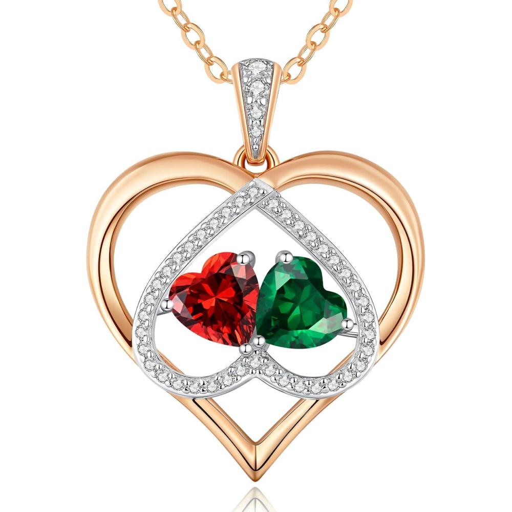 imageCDE Valentines Gifts for Women Rose Gold Double Birthstone Necklace for Women Personalized Pendant Jewelry Mothers Day Birthday Gift for Mom Wife0105JanMay Birthstone
