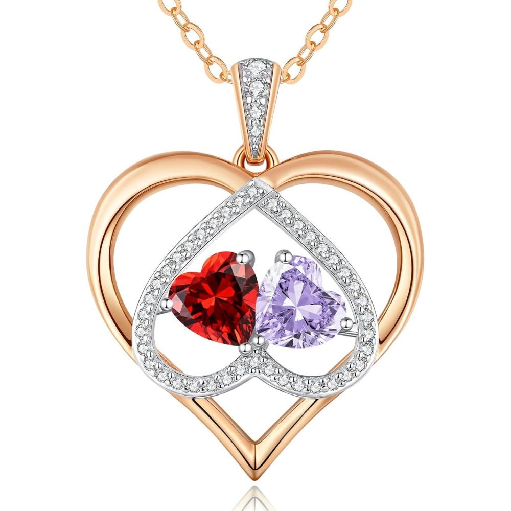 imageCDE Valentines Gifts for Women Rose Gold Double Birthstone Necklace for Women Personalized Pendant Jewelry Mothers Day Birthday Gift for Mom Wife0106JanJun Birthstone