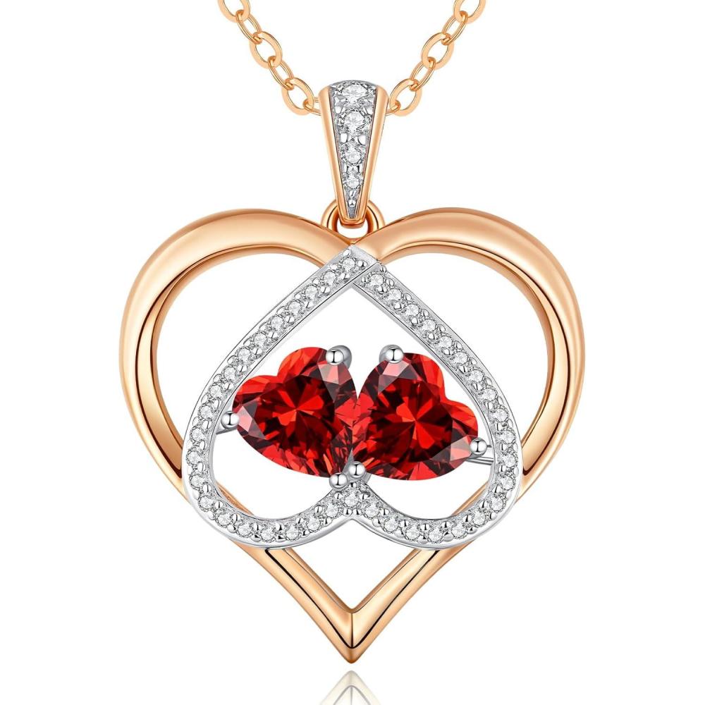 imageCDE Valentines Gifts for Women Rose Gold Double Birthstone Necklace for Women Personalized Pendant Jewelry Mothers Day Birthday Gift for Mom Wife0107JanJul Birthstone