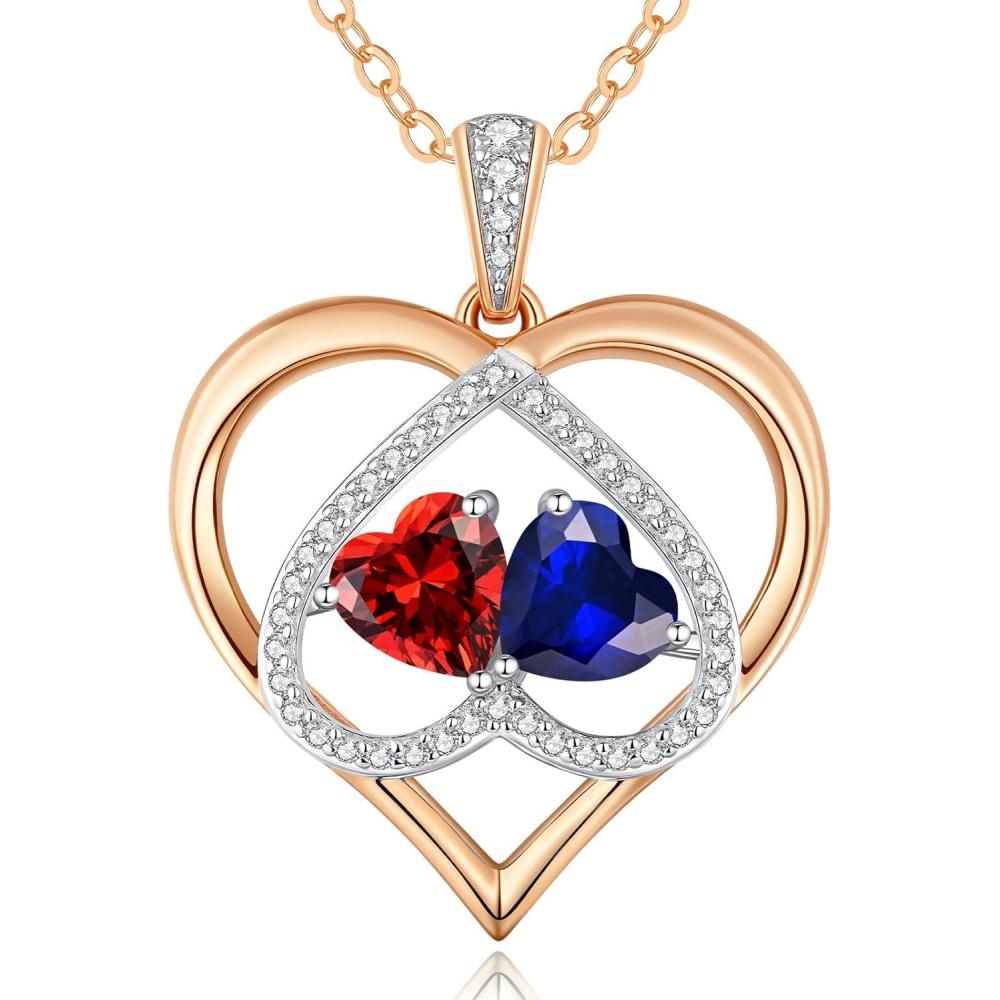 imageCDE Valentines Gifts for Women Rose Gold Double Birthstone Necklace for Women Personalized Pendant Jewelry Mothers Day Birthday Gift for Mom Wife0109JanSept Birthstone