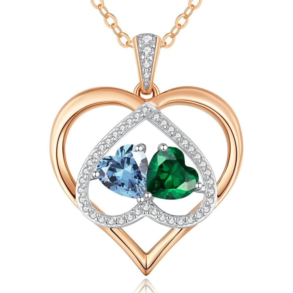 imageCDE Valentines Gifts for Women Rose Gold Double Birthstone Necklace for Women Personalized Pendant Jewelry Mothers Day Birthday Gift for Mom Wife0305MarMay Birthstone