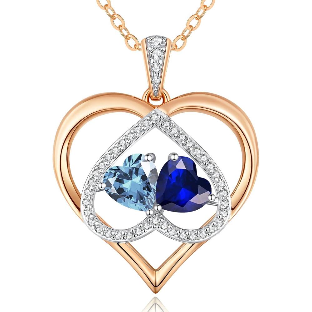 imageCDE Valentines Gifts for Women Rose Gold Double Birthstone Necklace for Women Personalized Pendant Jewelry Mothers Day Birthday Gift for Mom Wife0309MarSept Birthstone