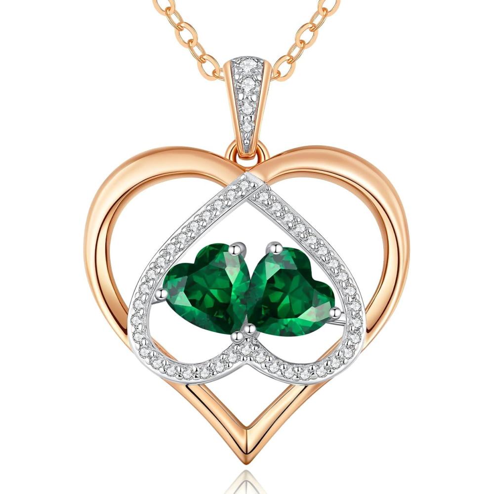 imageCDE Valentines Gifts for Women Rose Gold Double Birthstone Necklace for Women Personalized Pendant Jewelry Mothers Day Birthday Gift for Mom Wife0505MayMay Birthstone