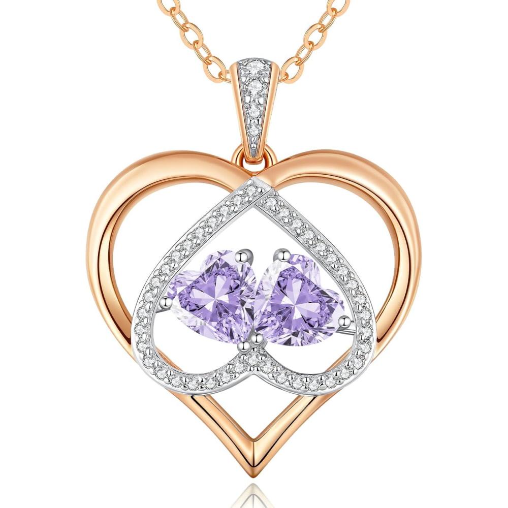 imageCDE Valentines Gifts for Women Rose Gold Double Birthstone Necklace for Women Personalized Pendant Jewelry Mothers Day Birthday Gift for Mom Wife0606JunJun Birthstone