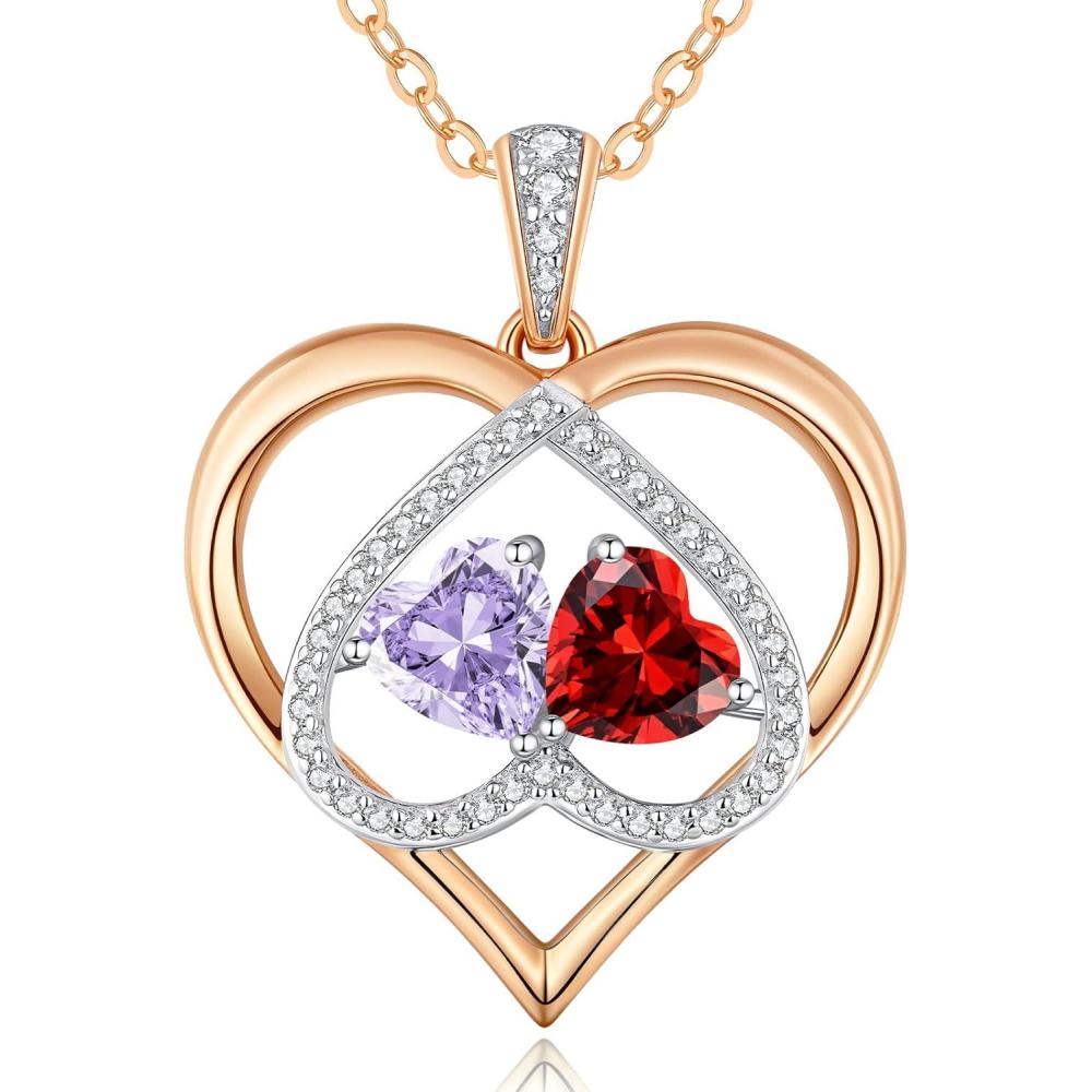 imageCDE Valentines Gifts for Women Rose Gold Double Birthstone Necklace for Women Personalized Pendant Jewelry Mothers Day Birthday Gift for Mom Wife0607JunJul Birthstone