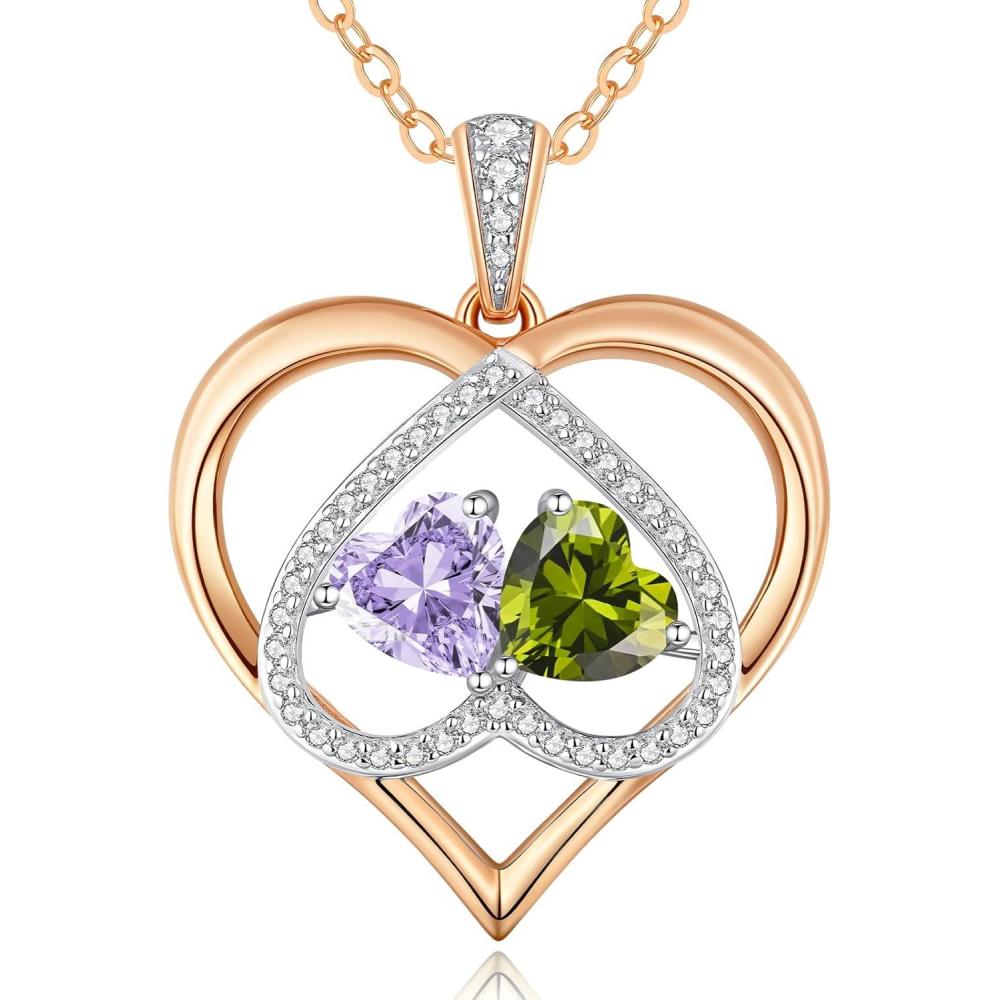 imageCDE Valentines Gifts for Women Rose Gold Double Birthstone Necklace for Women Personalized Pendant Jewelry Mothers Day Birthday Gift for Mom Wife0608JunAug Birthstone