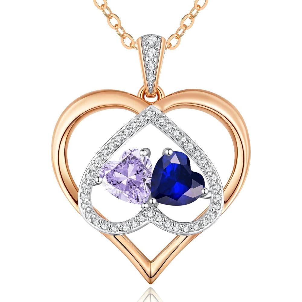 imageCDE Valentines Gifts for Women Rose Gold Double Birthstone Necklace for Women Personalized Pendant Jewelry Mothers Day Birthday Gift for Mom Wife0609JunSep Birthstone