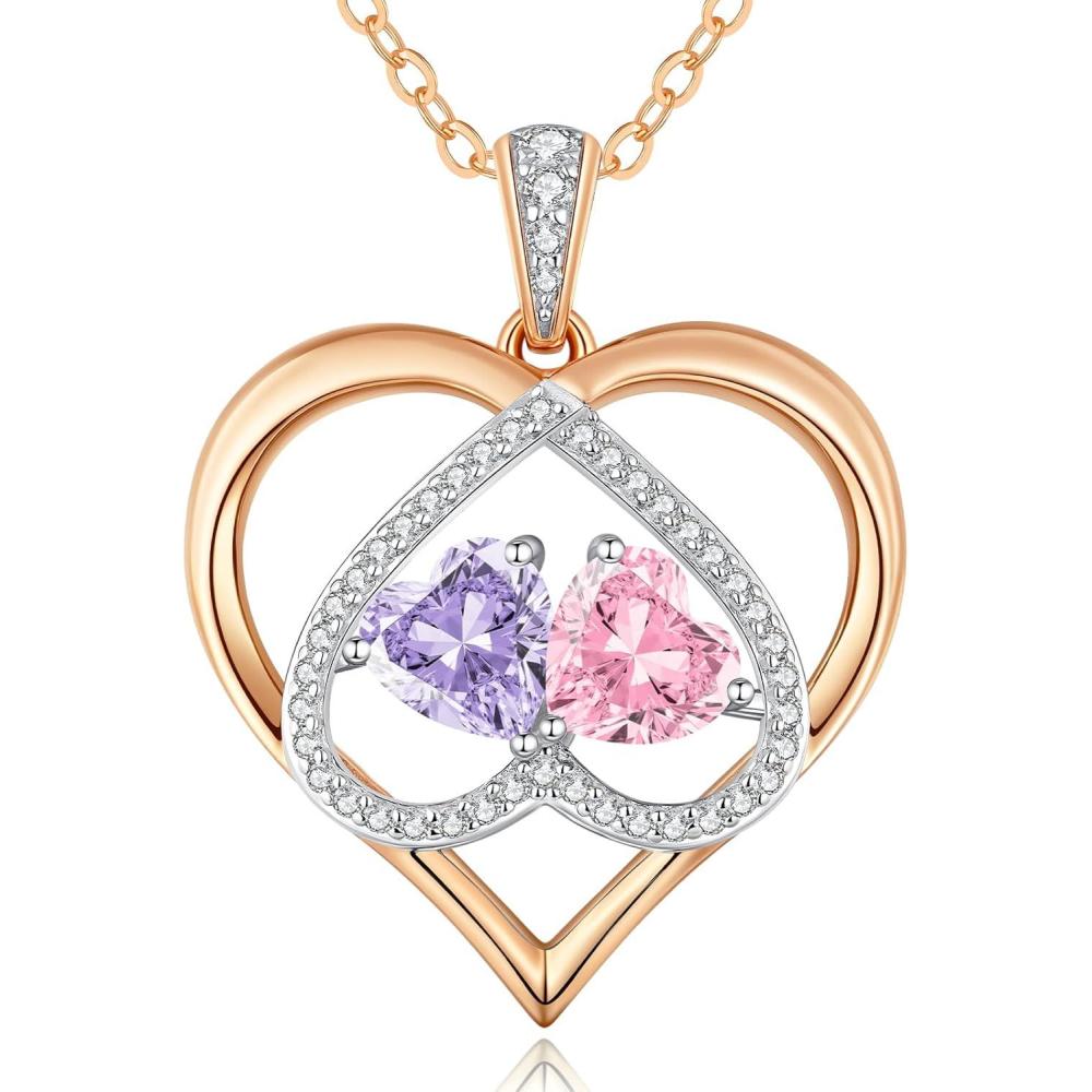 imageCDE Valentines Gifts for Women Rose Gold Double Birthstone Necklace for Women Personalized Pendant Jewelry Mothers Day Birthday Gift for Mom Wife0610JunOct Birthstone