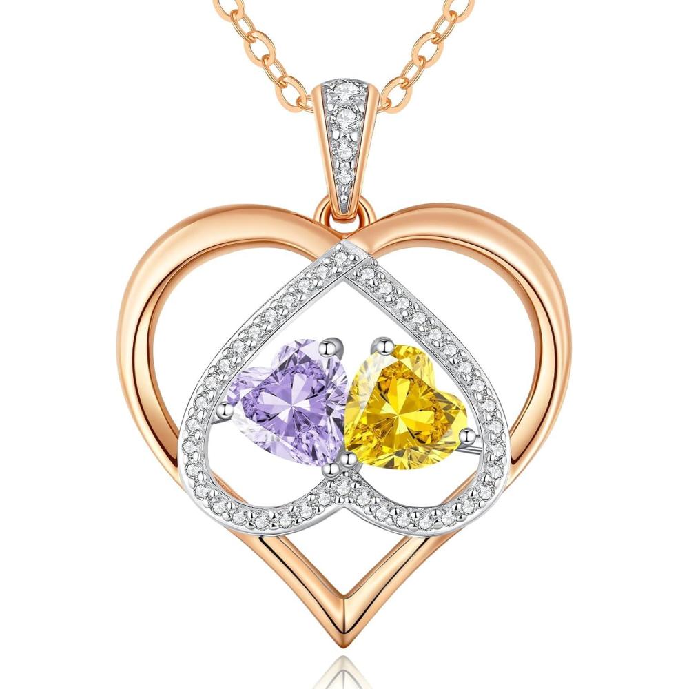 imageCDE Valentines Gifts for Women Rose Gold Double Birthstone Necklace for Women Personalized Pendant Jewelry Mothers Day Birthday Gift for Mom Wife0611JunNov Birthstone