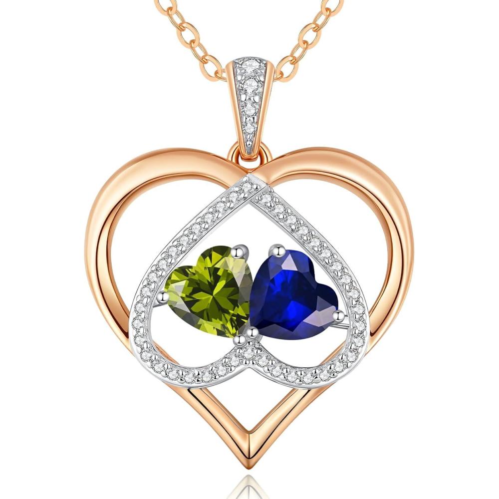 imageCDE Valentines Gifts for Women Rose Gold Double Birthstone Necklace for Women Personalized Pendant Jewelry Mothers Day Birthday Gift for Mom Wife0809AugSept Birthstone