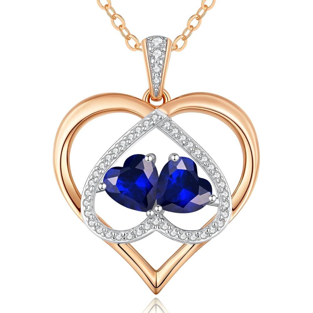 imageCDE Valentines Gifts for Women Rose Gold Double Birthstone Necklace for Women Personalized Pendant Jewelry Mothers Day Birthday Gift for Mom Wife0909SeptSept Birthstone