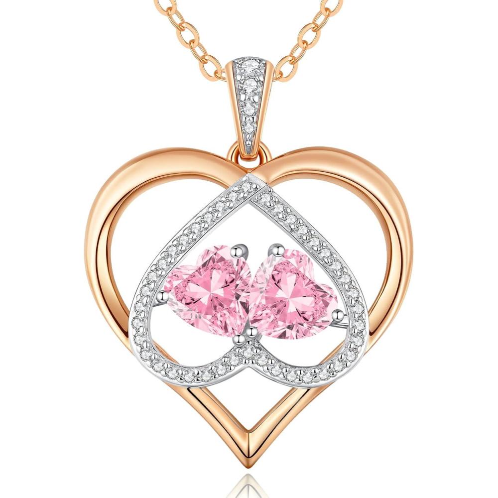 imageCDE Valentines Gifts for Women Rose Gold Double Birthstone Necklace for Women Personalized Pendant Jewelry Mothers Day Birthday Gift for Mom Wife1010OctOct Birthstone