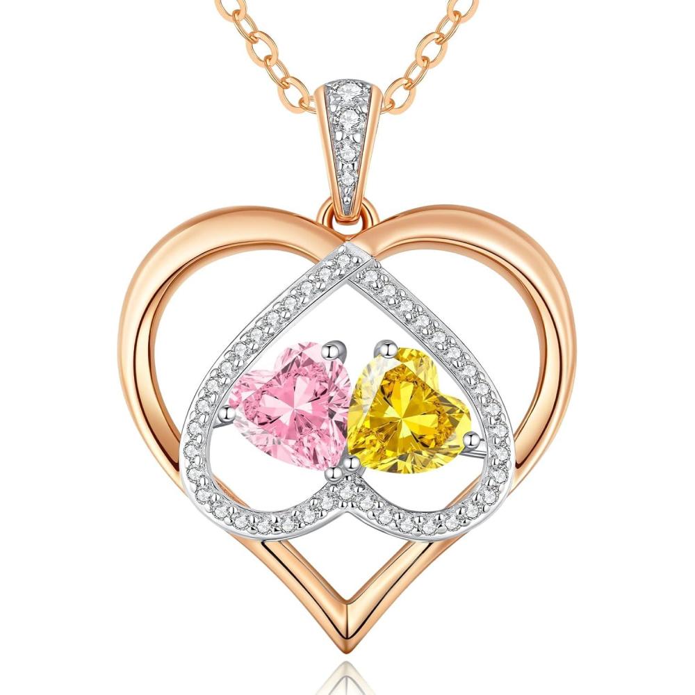imageCDE Valentines Gifts for Women Rose Gold Double Birthstone Necklace for Women Personalized Pendant Jewelry Mothers Day Birthday Gift for Mom Wife1011OctNov Birthstone