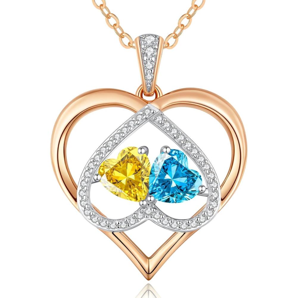 imageCDE Valentines Gifts for Women Rose Gold Double Birthstone Necklace for Women Personalized Pendant Jewelry Mothers Day Birthday Gift for Mom Wife1112NovDec Birthstone