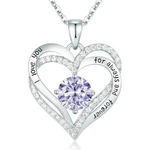 CDE Valentine’s Day Gift Forever Love Heart Necklaces for Women, Wedding Anniversary, Birthday Mothers Christmas Day Gifts for Mom, Mother, Wife, S925 Silver Jewelry with Birthstone Pendant(Sliver-06-June)