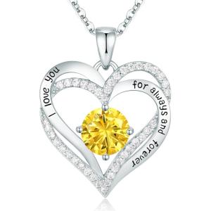 CDE Valentine’s Day Gift Forever Love Heart Necklaces for Women, Wedding Anniversary, Birthday Mothers Christmas Day Gifts for Mom, Mother, Wife, S925 Silver Jewelry with Birthstone Pendant(Sliver-11-Nov)