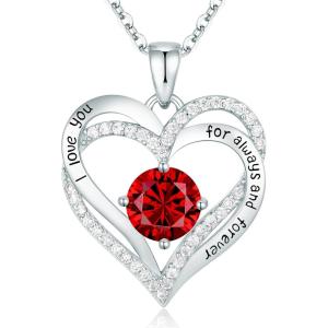 CDE Valentine’s Day Gift Forever Love Heart Necklaces for Women, Wedding Anniversary, Birthday Mothers Christmas Day Gifts for Mom, Mother, Wife, S925 Silver Jewelry with Birthstone Pendant(Sliver-07-July)