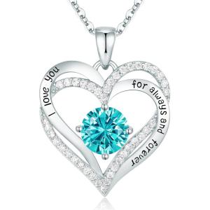 CDE Valentine’s Day Gift Forever Love Heart Necklaces for Women, Wedding Anniversary, Birthday Mothers Christmas Day Gifts for Mom, Mother, Wife, S925 Silver Jewelry with Birthstone Pendant(Sliver-12-Dec)