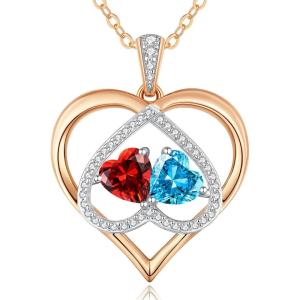 CDE Valentines Gifts for Women Rose Gold Double Birthstone Necklace for Women, Personalized Pendant Jewelry Mothers Day Birthday Gift for Mom Wife(07-12-Jul-Dec Birthstone)