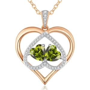 CDE Valentines Gifts for Women Rose Gold Double Birthstone Necklace for Women, Personalized Pendant Jewelry Mothers Day Birthday Gift for Mom Wife(08-08-Aug-Aug Birthstone)