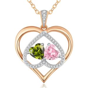 CDE Valentines Gifts for Women Rose Gold Double Birthstone Necklace for Women, Personalized Pendant Jewelry Mothers Day Birthday Gift for Mom Wife(08-10-Aug-Oct Birthstone)