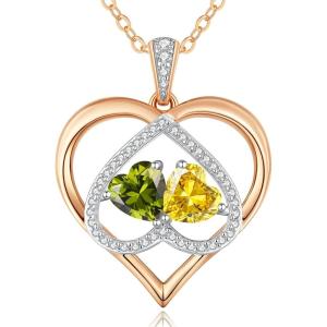 CDE Valentines Gifts for Women Rose Gold Double Birthstone Necklace for Women, Personalized Pendant Jewelry Mothers Day Birthday Gift for Mom Wife(08-11-Aug-Nov Birthstone)