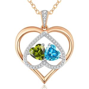 CDE Valentines Gifts for Women Rose Gold Double Birthstone Necklace for Women, Personalized Pendant Jewelry Mothers Day Birthday Gift for Mom Wife(08-12-Aug-Dec Birthstone)