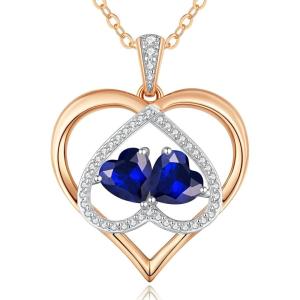 CDE Valentines Gifts for Women Rose Gold Double Birthstone Necklace for Women, Personalized Pendant Jewelry Mothers Day Birthday Gift for Mom Wife(09-09-Sept-Sept Birthstone)